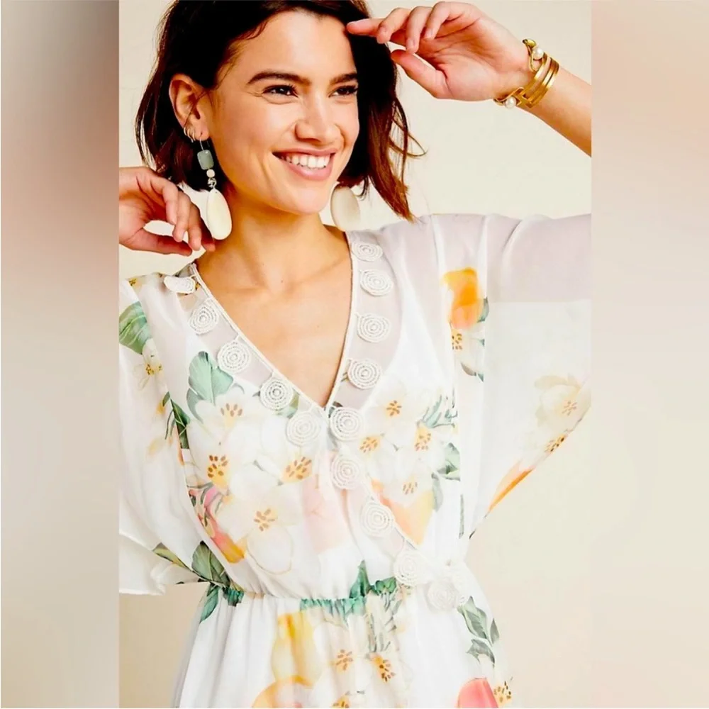 FARM Rio x Anthropologie Eloisa Boho Floral Flowy Cottagecore Midi Dress Size M - Picture 8 of 16